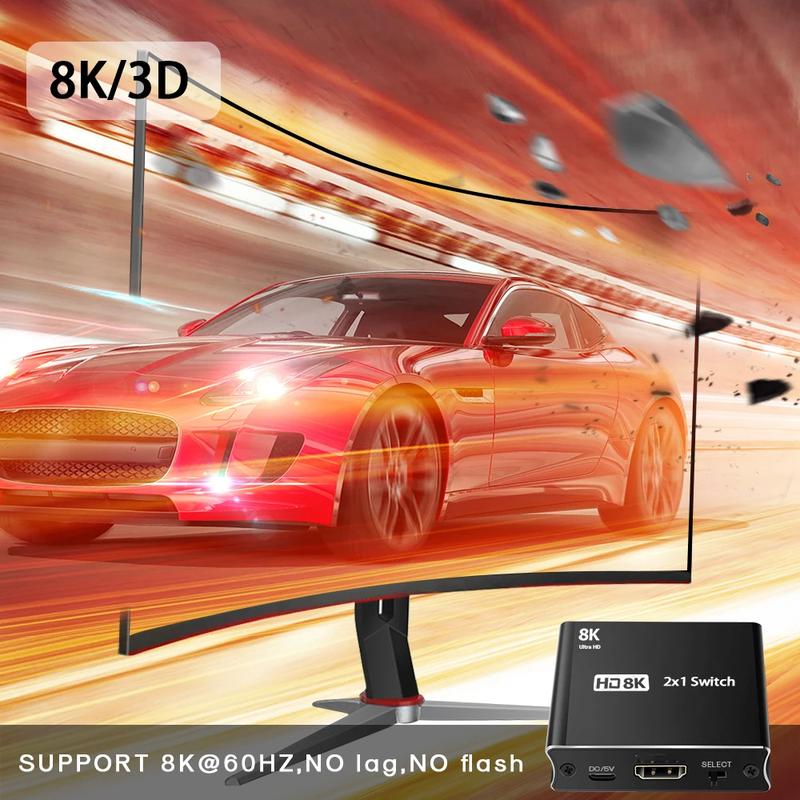 Product Introduction of 8K HDMI Switch 2 IN 1 OUT Switcher 4K@120Hz 8K@60Hz 8K 2x1 Switch Video Converter for PS4 PS5 DVD Camera Laptop PC To TV Monitor 16