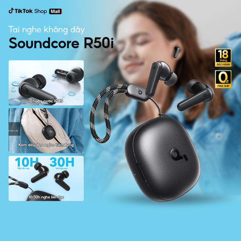  Tai nghe bluetooth Soundcore R50i  P20i  siêu nhỏ gọn | 30 giờ phát nhạc | Chống nước IPX5- Tai nghe không dây- Tai nghe bluetooth pin trâu-Bảo hành 18 tháng- Hàng chính hãng 