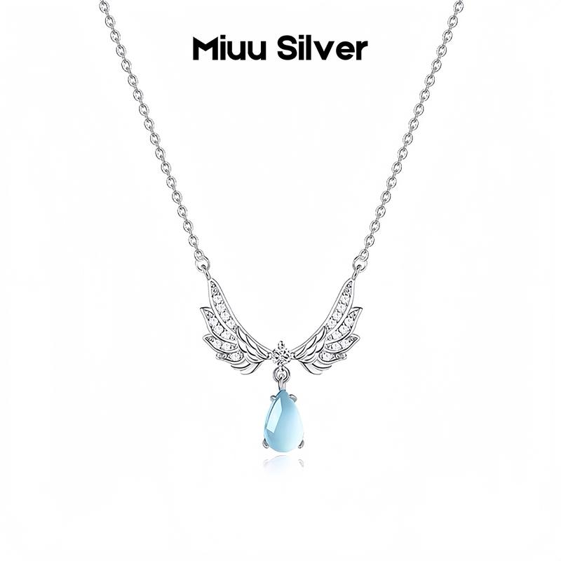  Dây chuyền nữ Miuu Silver vòng cổ bạc đính đá mặt trăng Moonstone đôi cánh thiên thần 