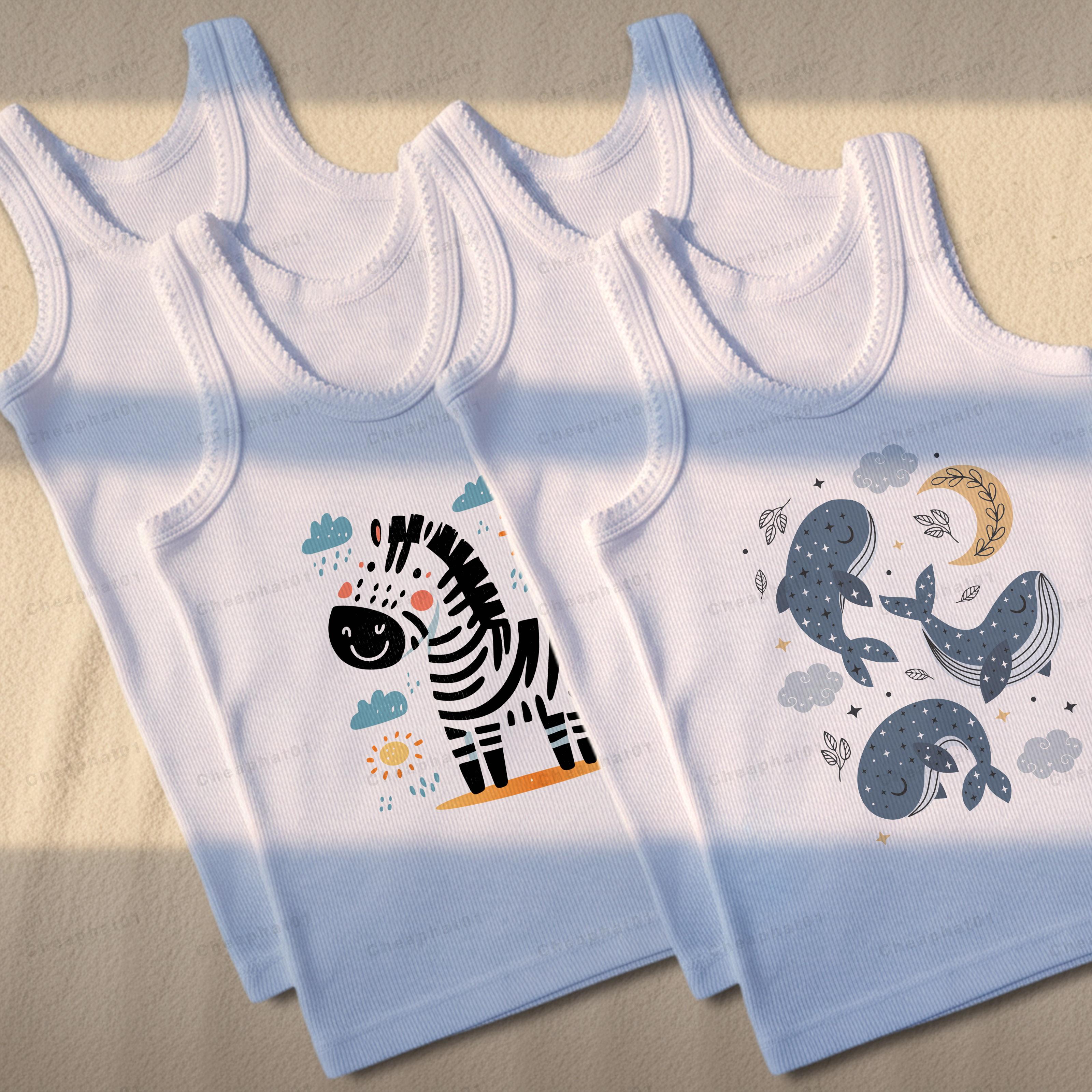 Cod 12 Pcs Kaos Dalam Anak Laki-Laki Perempuan Putih Motif zebra & whale Singlet Anak Katun Motif Sablon Printing Cod 12 Pcs Kaos Dalam Anak Laki-Laki Perempuan Putih Motif zebra & whale Singlet Anak Katun Motif Sablon Printing