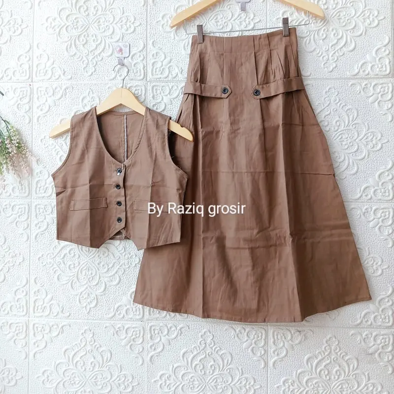 Setelan Anak Peremuan Eva Vest + Rok Polos Fashion 3