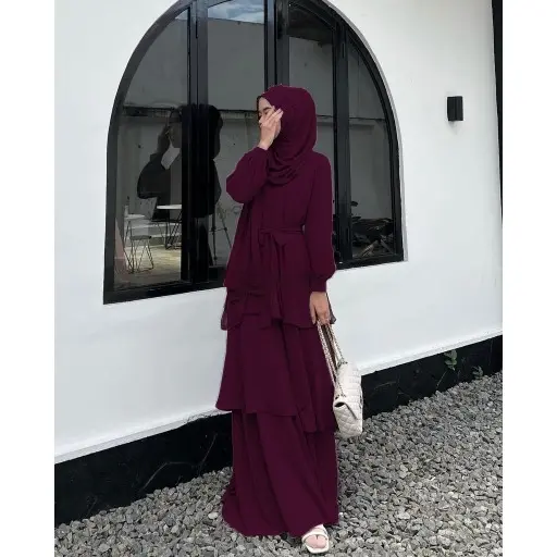 Nadira Dress wanita kekinian bahan ceruty babydoll full furing busui friendly Allsize free pashmina 4