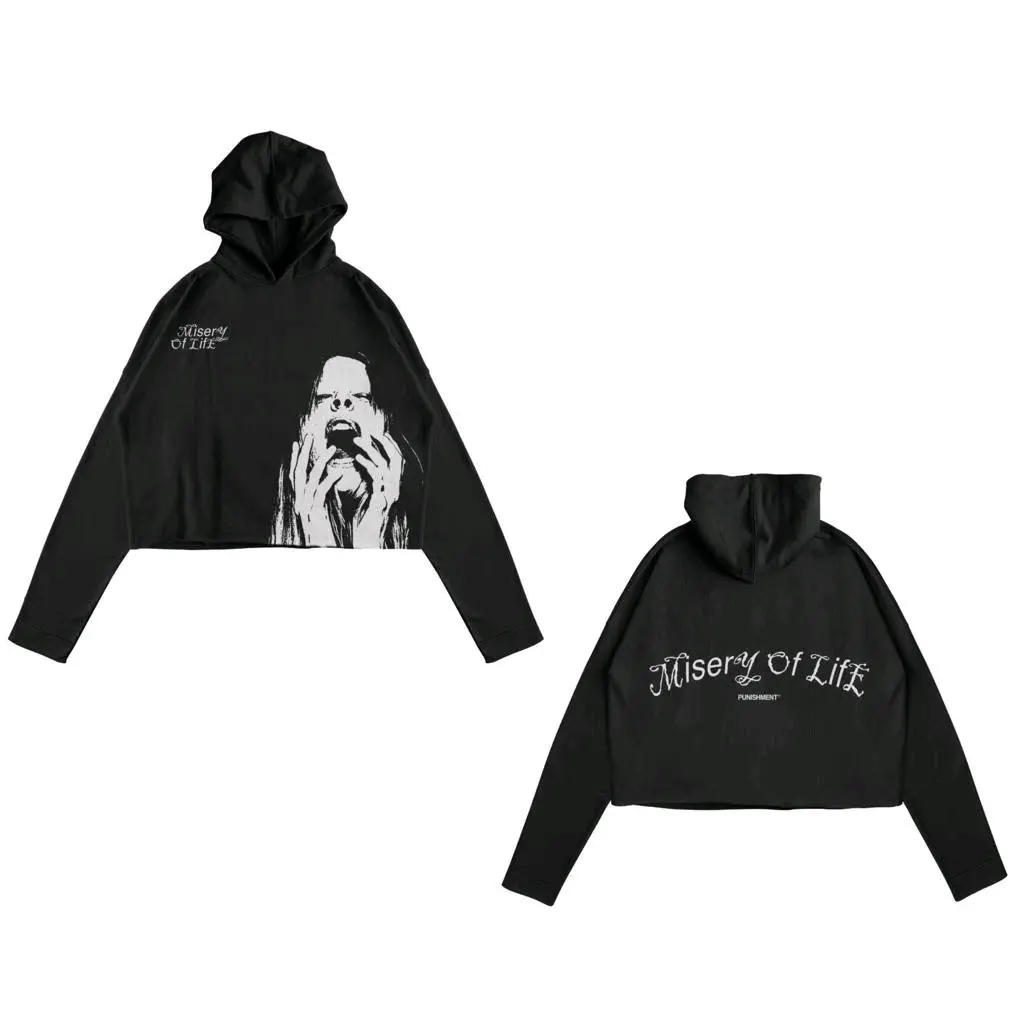Sweatshirt Pullover Hoodie Crop Punisment Misery of Life -Hoodie Crop Wanita Pria Distro Kekinian