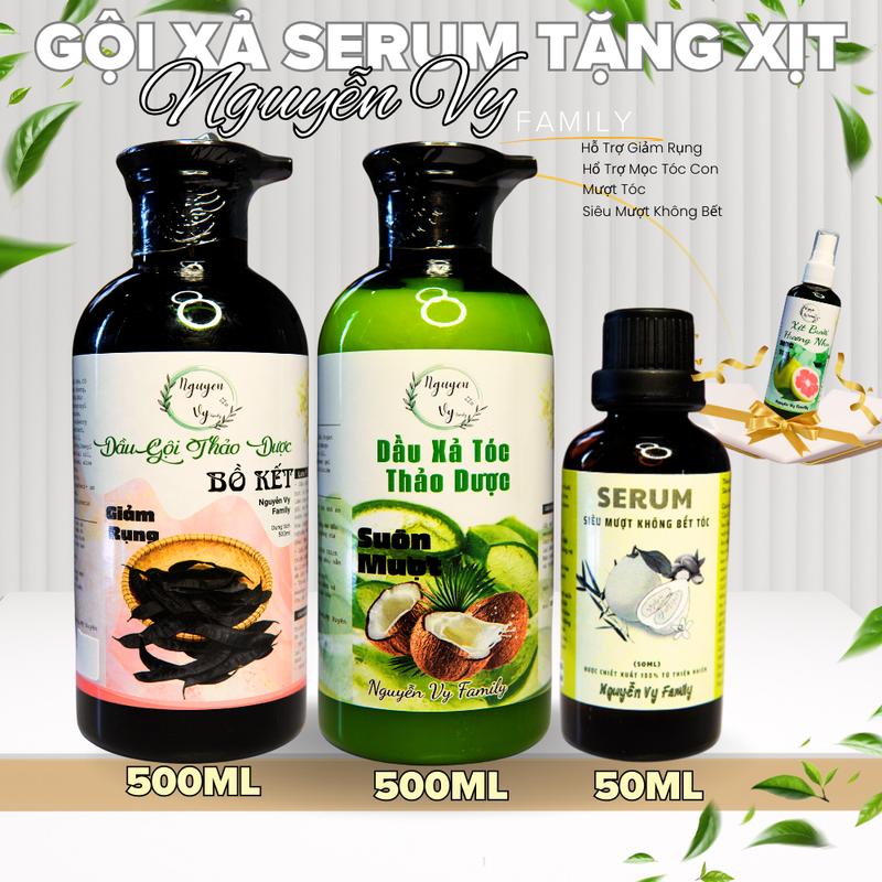 [Dành Cho Tóc Rụng Nhiều] Dầu Gội - Dầu Xả - Serum Tóc Nguyễn Vy Family Gội Đầu Nam Nữ [Tặng 1 Xịt Tóc]