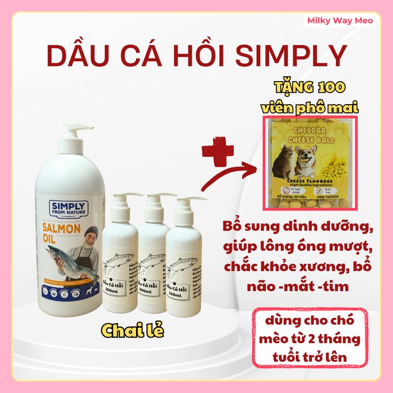 Dầu Cá Hồi Simply bổ sung Omega 3 & 6 giúp dưỡng lông tăng đề kháng cho chó mèo