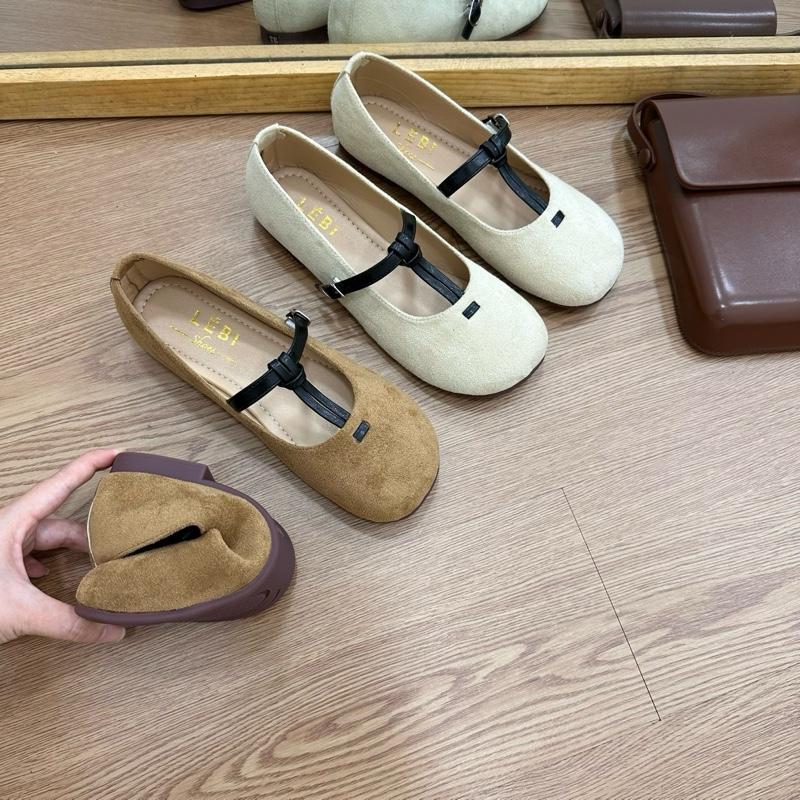 Form 1.5 ĐẾ DẺO Giày búp bê retro da lộn phong cách nữ sinh Hàn Quốc giày bệt đế cao su mềm dẻo êm chân chống trơn