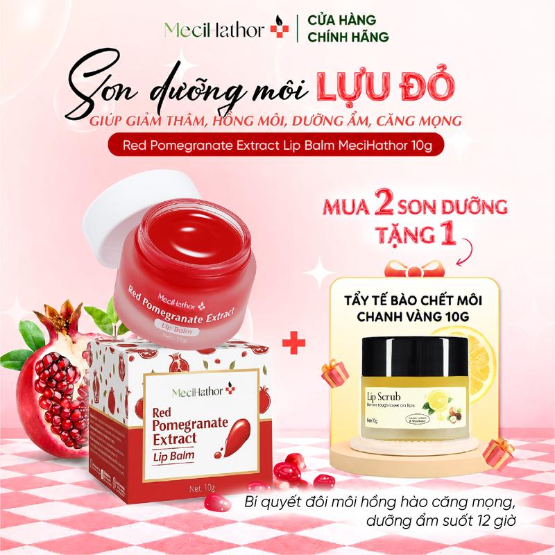 Son Dưỡng Lựu Đỏ Giúp Giảm Thâm Hồng Môi Dưỡng Ẩm Căng Mọng Red Pomegranate MeciHathor 10g