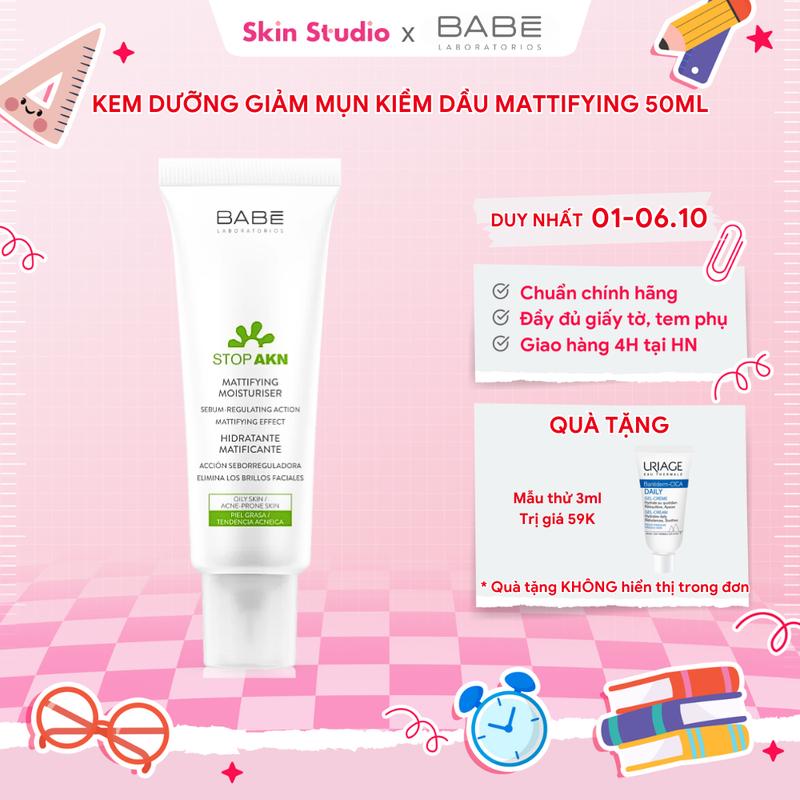(TẶNG MẪU THỬ) Kem dưỡng kiềm dầu giảm nhờn cho da Mụn Babe Stop AKN Mattifying Moisturiser 50ml