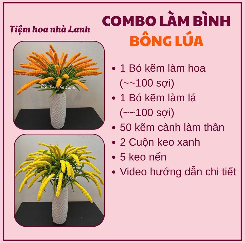   Chọn bình  Combo nguyên liệu làm 50 cành bông lúa từ kẽm nhung - set nguyên liệu làm bông lúa từ kẽm nhung - có video hướng dẫn làm 