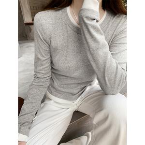 Áo Thun Dài Tay Thiết Kế Hai Mảnh Cho Nữ, Áo Ôm Sát Cổ Tròn, Thích Hợp Cho Đầu Mùa Thu, Thời Trang, Eo Xếp Nếp, 7547 #