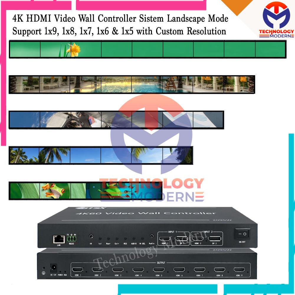 4K HDMI Video Wall Controller System Landscape Mode Support 1x9 1x8 1x7 1x6 & 1x5 with Custom Resolution