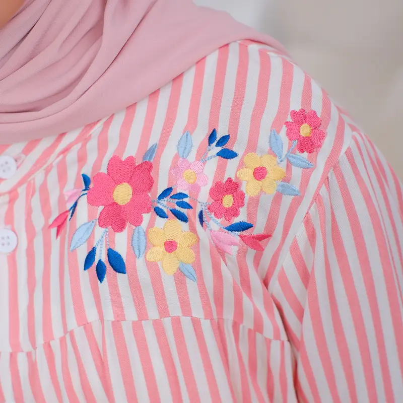 Gamis Anak Perempuan Rayon Motif Salur dengan Bordir Usia 3-15 Tahun Daniaskids 5