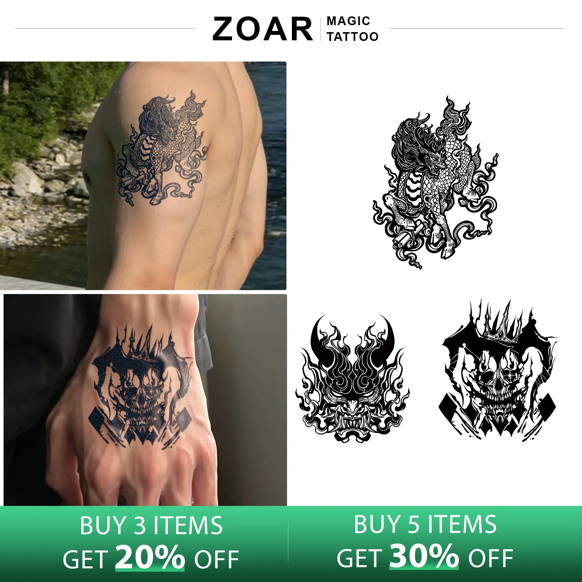 ZOAR-Y56 Stiker Tato Temporary Semi Permanen Tahan lama Tattoo menempel dekorasi seni untuk pria dan wanita