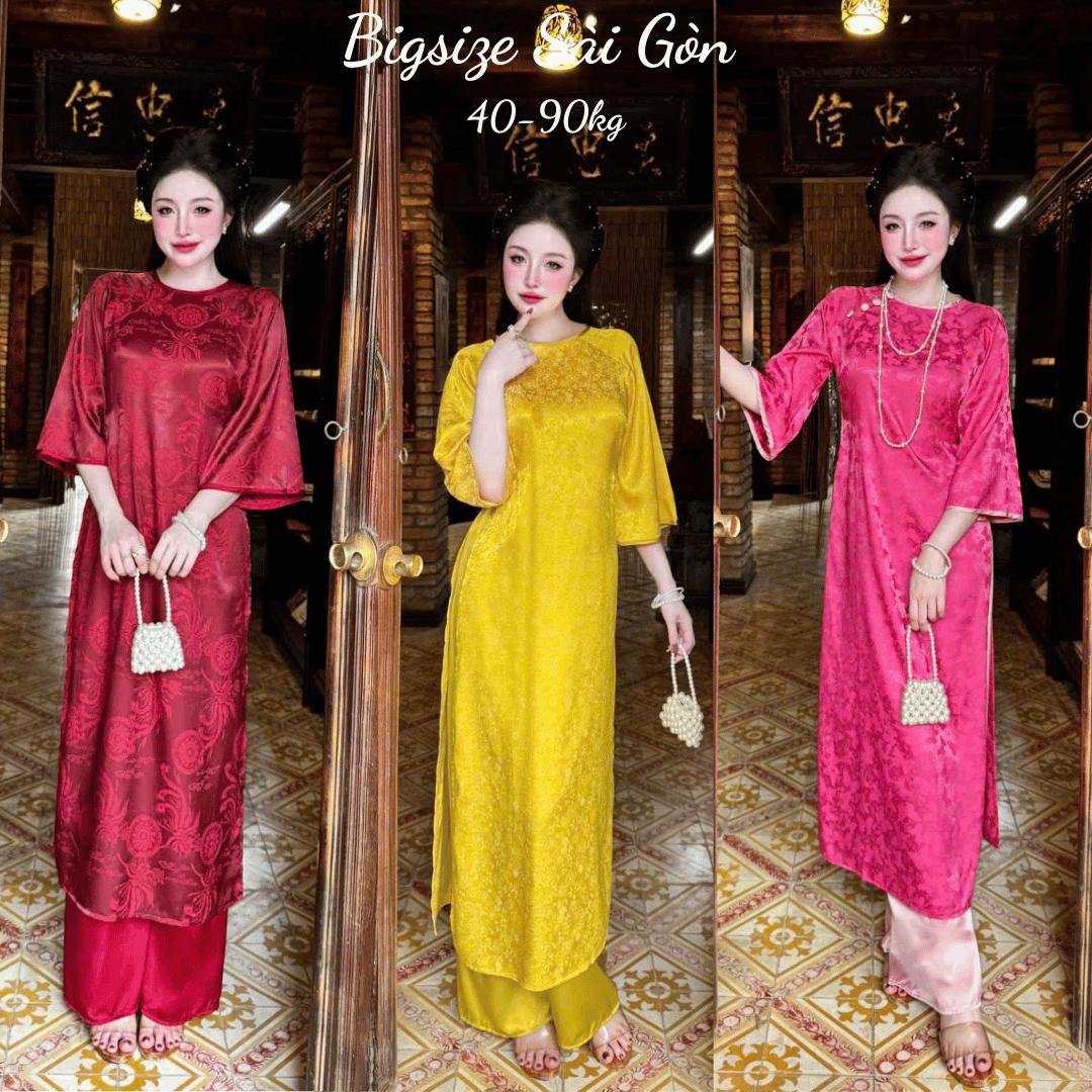 [Tết 2026] Áo Dài Cách Tân Phối Nút Bọc Vải Gấm 2 Da Cao Cấp Quần Vải Latin Bigsize 40-95Kg Thời Trang Nữ  - B.1688