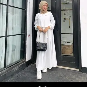 gamis putih crinkle airflow dress remaja