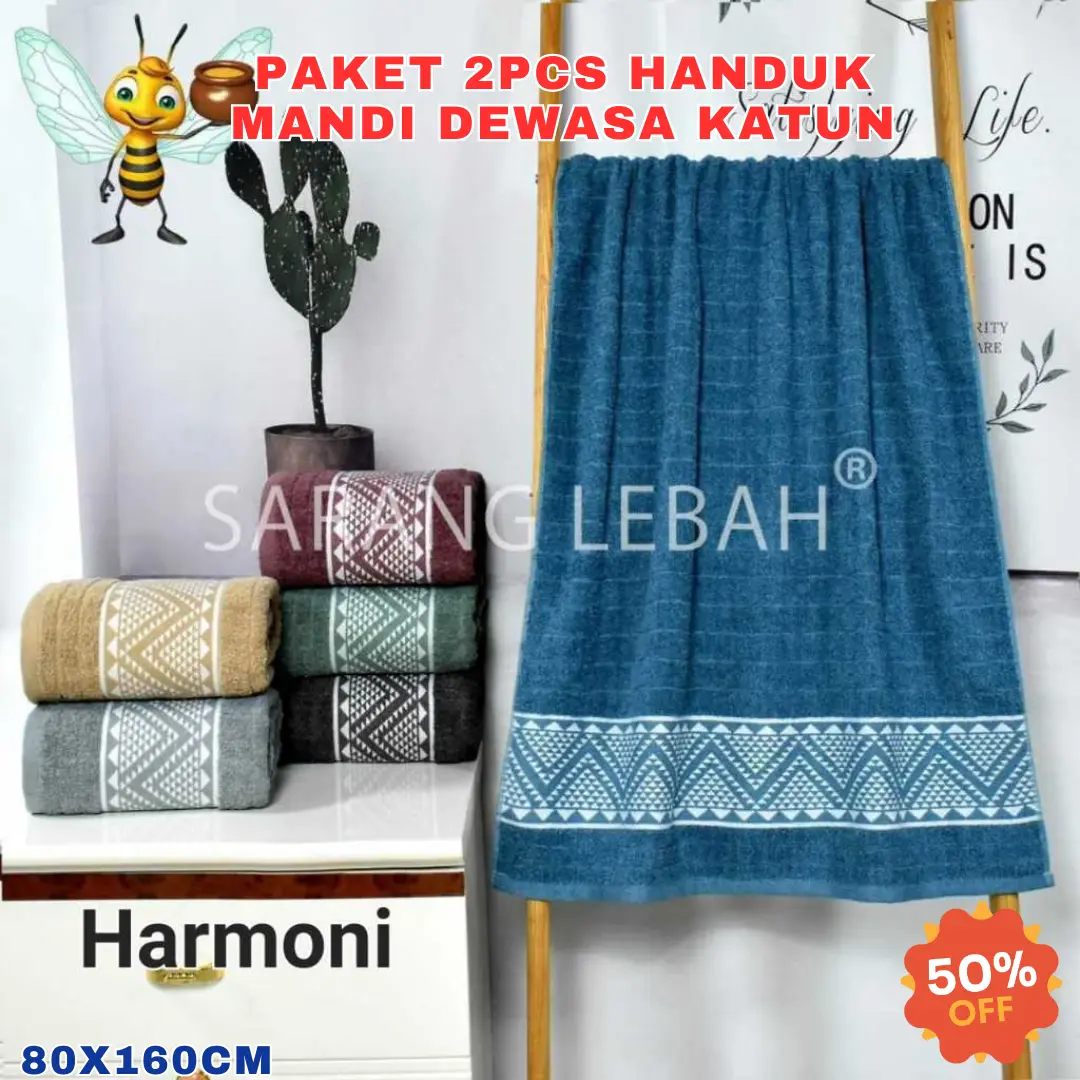PROMO..!! isi 2Pcs Handuk Mandi Katun Jumbo uk. 80x160CM