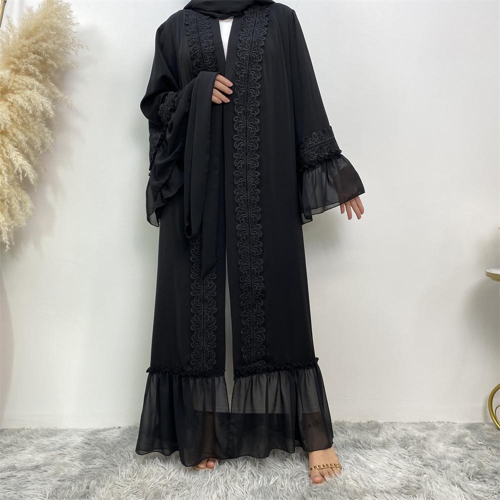 1963# High Quality Black Lace Embroidery Niad Luxury Embroidery Long Robe Abayas - CHAOMENG MUSLIM SHOP