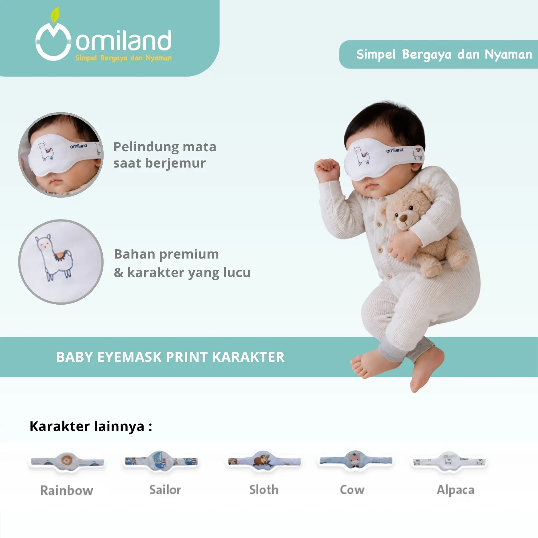 Baby Eyemask Omiland - Penutup Mata Bayi Nyamankan & Lucu - Pelindung Mata Newborn