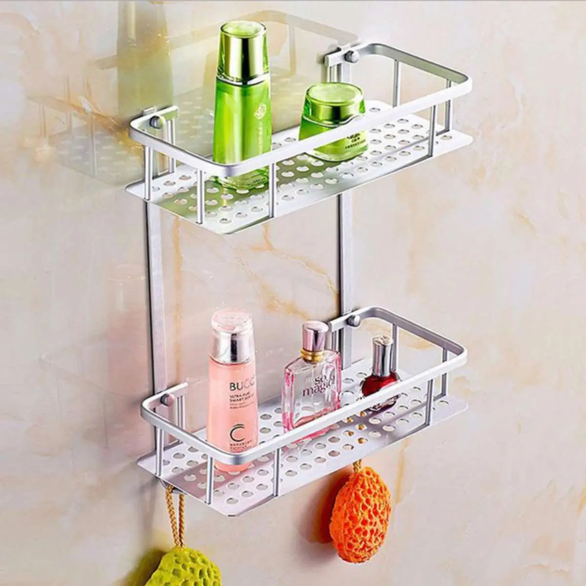 Rak Double Layer Aluminium / Rak Kamar Mandi 2 Tingkat / Rak Sabun Shampoo