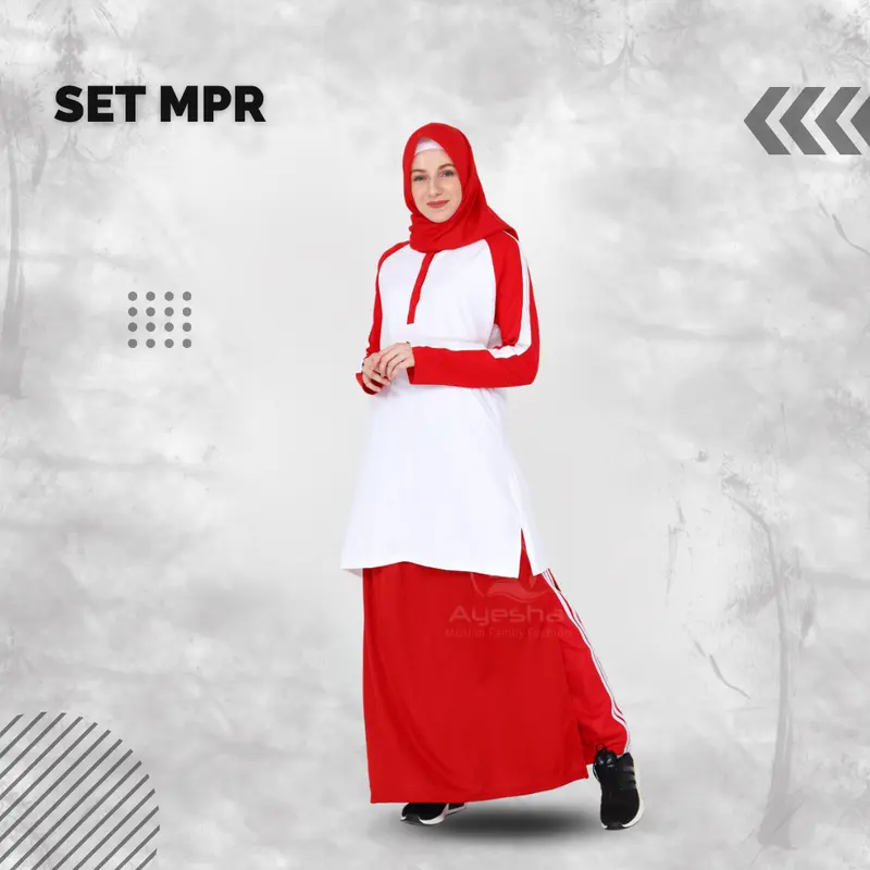 Setelan Baju Olahraga Ayesha Merah Putih Pria Wanita 3