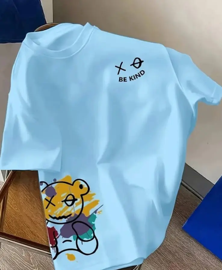 Kaos Pria Distro Logo Bear Bawah Warna Pink Katun 24s Tebal - Combed  - Sky Blue