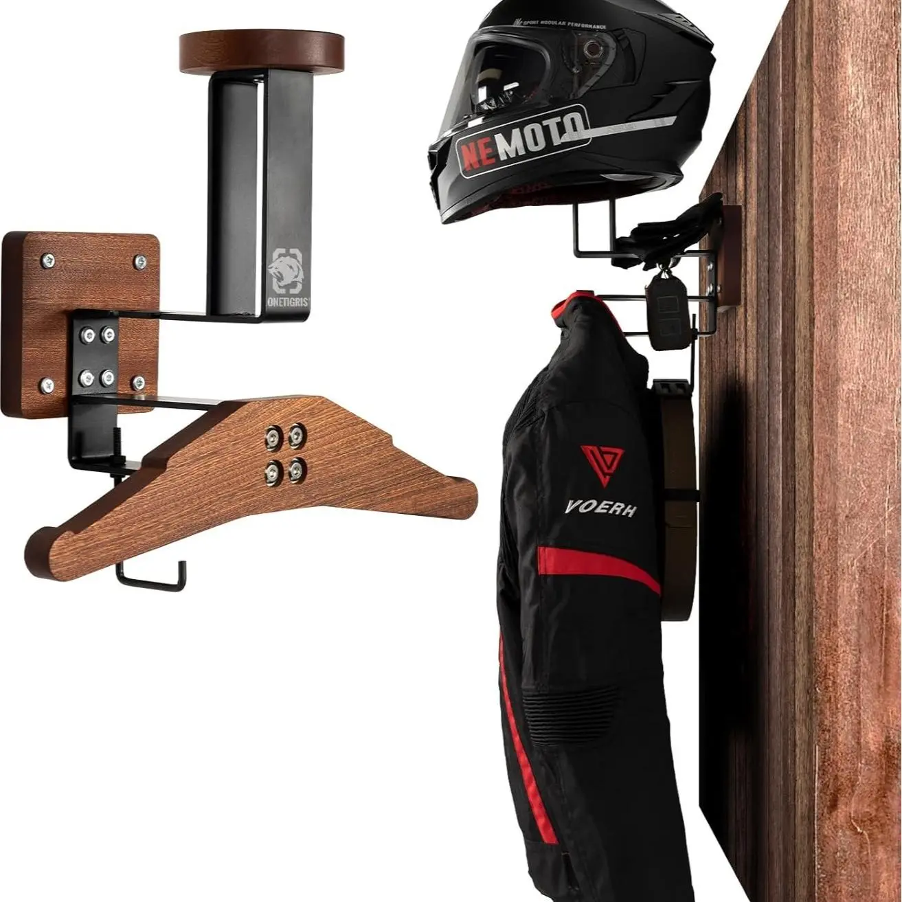 OneTigris Motorcycle Gear Wall Mount, Helmet Holder Stand Jacket Hanger