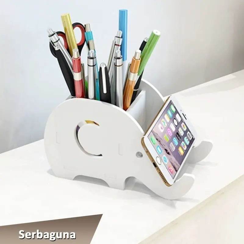 DHWE Rak Pensil Multifungsi Bentuk Hewan Gajah Desk Organizer & Phone Holder 4