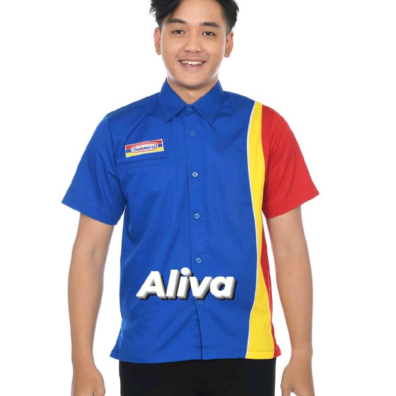 Kemeja Seragam Kerja Pria Wanita Baju Karyawan Indomaret Bordir Katun Pendek 1