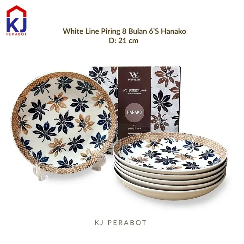 KJ Perabot - White Line Piring 8 inci Bulan 6`S Set Simple Kitchenware 6