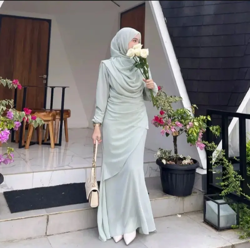 Dress Free Set Hijab Gamis Wanita Malaysia Press Body Simple Elegan Remaja Dewasa Jumbo Busui Frendly 7