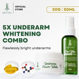 [ Greenika Underarm Combo ] Greenika Underarm Spray and Underarm Power White Bundle Lightens Dark Spots Corrects Skin Tone Deodorant Anto Perspirant Contains Niacinamide and Beta Arbutin in a Bundle Armpit Lightening Combo Dark Underarms Body Care