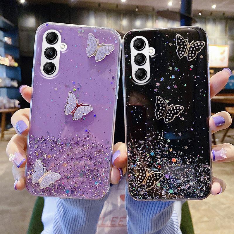 Product Introduction of Soft Casing for Samsung Galaxy A34 A54 5G A14 4G A24 Beautiful Shiny Starry Sky with Butterfly Trinkets Silicone Soft Phone Case Cover 12
