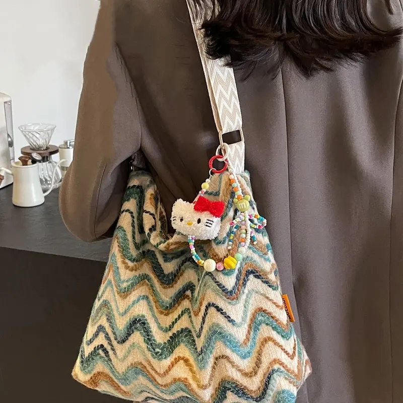 H&T Bohemian Wind Wave Pattern Kapasitas Besar Bag Satu Shoulder Bag Vacation Women's Bag Tote Wanita 4