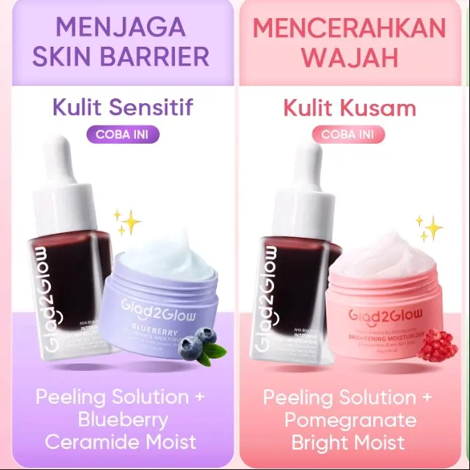 GLAD2GLOW BUNDLE 2IN1 PEELING - PAKET 2IN1 MOISTURIZER DAN SERUM PEELING GLAD2GLOW