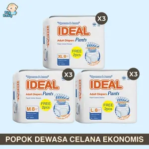 [PAKET 3 BALL] IDEAL Popok Dewasa Tipe Celana Anti Bakteri size M L XL 10 (8+2) Pcs