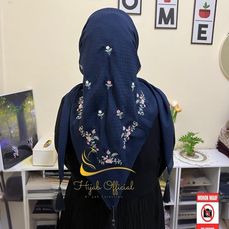 Hijab Segi Empat Potton Star Tassel Bordir Bunga Sakura Kerudung Wanita Muslim Katun Nyaman Square 3