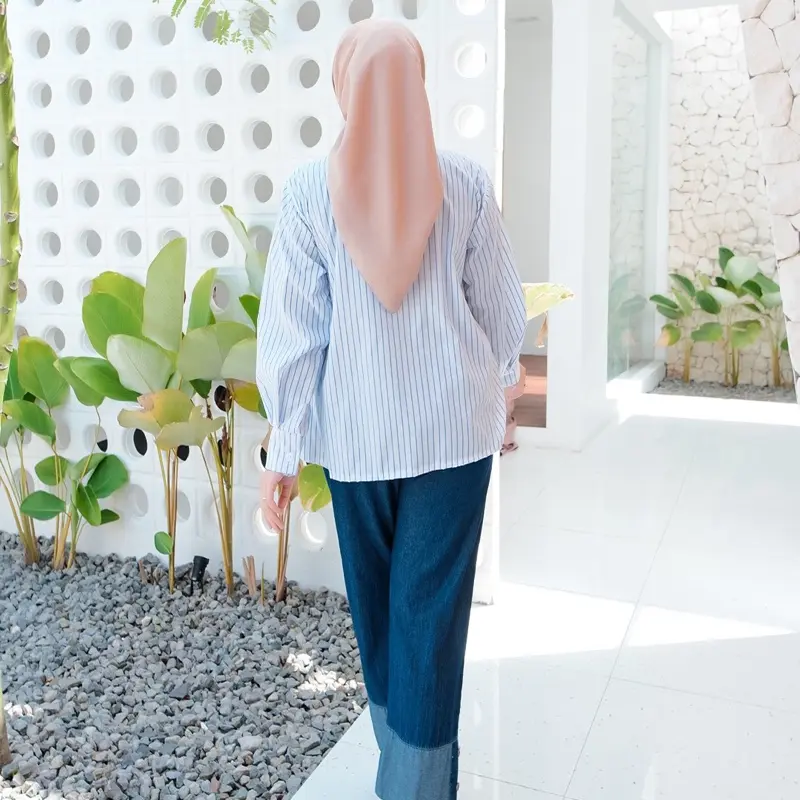 Oneset/setcel jeans wash tali serut mix katun zara setcel wanita denim 5