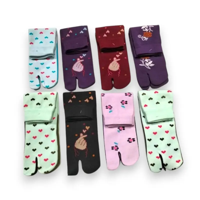 Paket 12 Pasang, Kaos Kaki Jempol Muslimah Dua jari Wanita Dewasa Warna Polos dan Motif Bahan Nilon Lembut 0