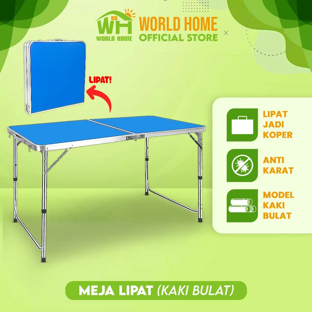 WHI - Meja Lipat Koper HPL Alumunium Meja Portable Model Kaki Bulat  Dimensi 120cm x 60cm