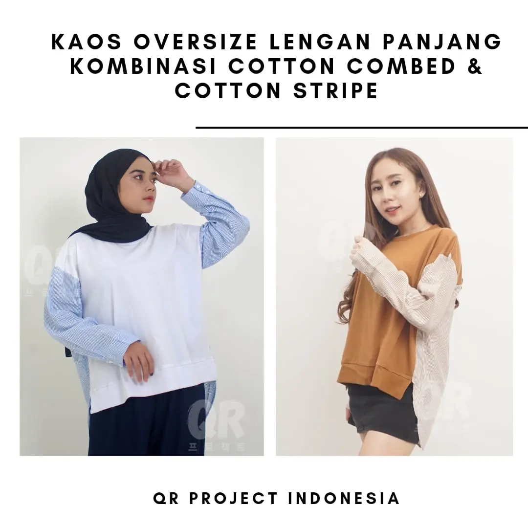 Kaos Oversize Lengan Panjang Cotton Combed 20s kombinasi Cotton Stripe Salur