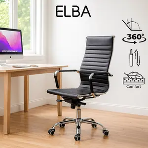 Elba 2008 - Kursi Kantor Ergonomis Jok Oscar Premium Kulit PU Hitam Full Besi Chrome 360° Rotation Nyaman untuk Kerja & Gaming - Chairs