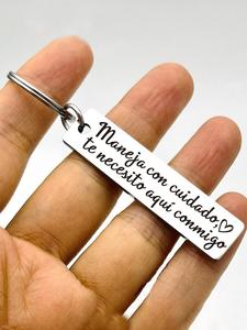Llavero español con diseño de corazón, mensaje 'Conduce con cuidado', acero inoxidable, regalo perfecto para papá, novio, esposo, día de San Valentín