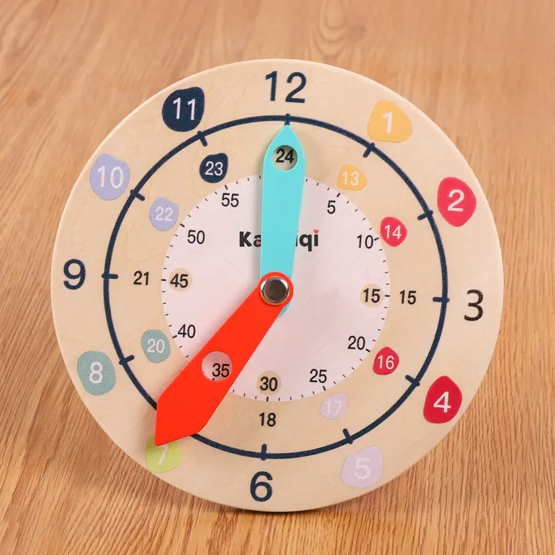 Colorful little alarm clock children's wooden toy, learn to recognize digital clocks, enhance children's imagination, establish a sense of time, a three-layer counting clock simulation toy with fun interactive games