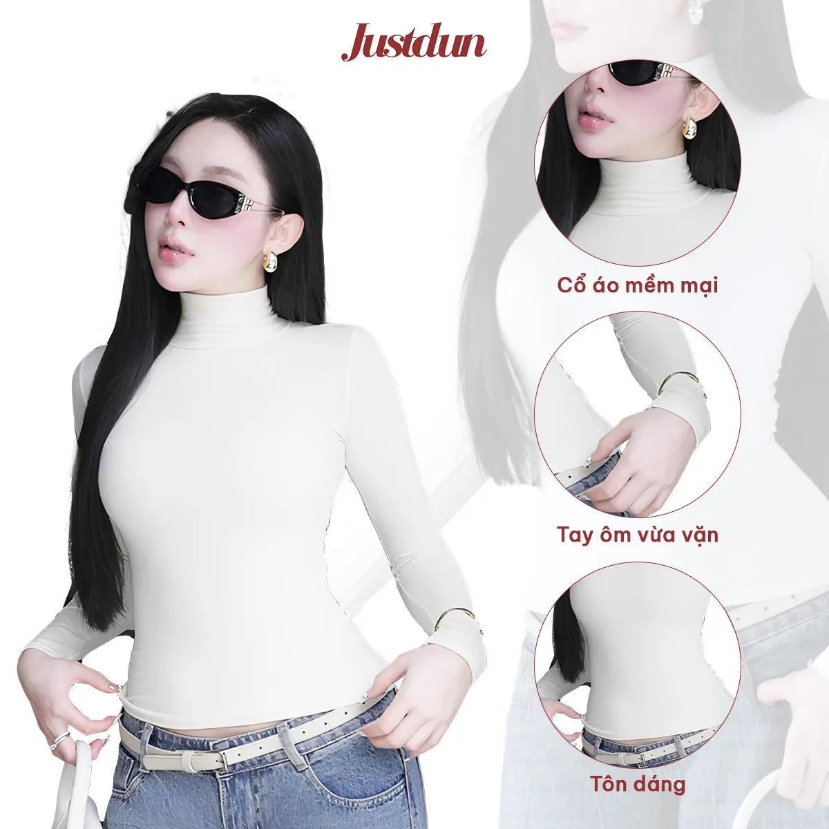 [DEAL XẢ KHO] Áo Thun Ôm Body Giữ Nhiệt Cổ Cao 8 Phân, Tay Dài JUSTDUN C20 – Chất Cotton Dày Dặn, Tôn Dáng | BigBuy360 - bigbuy360.vn