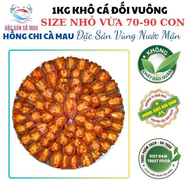 1KG KHÔ CÁ ĐÓI VUÔNG XẺ CÀ MAU - KHÔNG ƯỚP ĐƯỜNG (SIZE 70-90 CON)