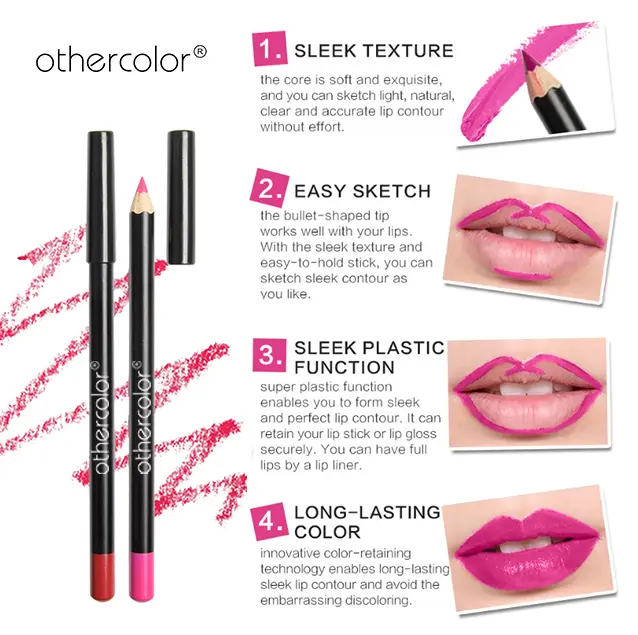 Wood Matte Lip Liner Pencil Long Lasting High Pigment Lipstick & Lip liner Smooth Texture Lipstick Pen Lip Cosmetic Pencil