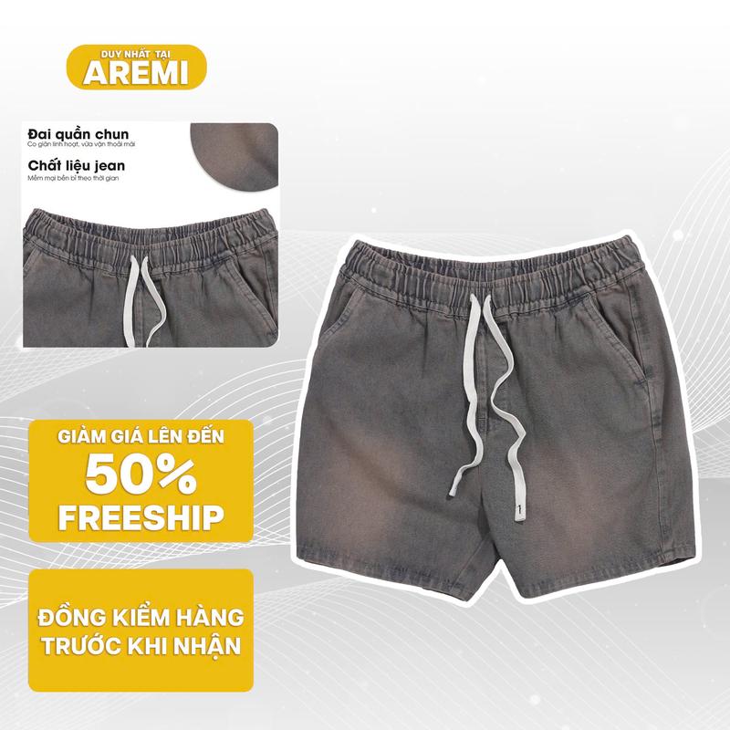 Quần short nam AREMI chất liệu JEAN cao cấp bền màu lưng thun form trên gối sang trọng trẻ trung QSJ0006