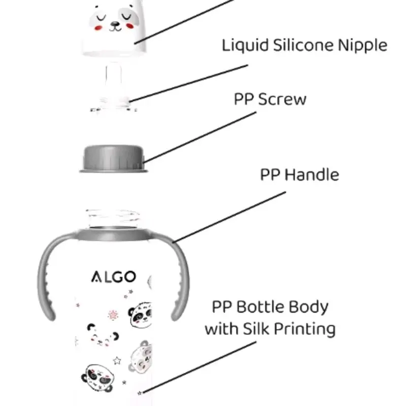 Botol Susu Bayi Algo Newborn Karakter Boneka 60ml tanpa gagang,botol susu 120 ml & 240ml dengan gagang 0-3 bln, 3-6  Bulan BPA Free - Botol Susu Dot Standar Bottle - Minum kempong botolsusu Pink Biru 7