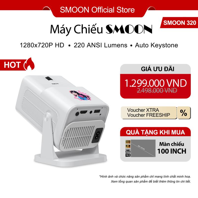 Máy Chiếu Thông Minh SMOON 320 WIFI Bluetooth HD 720P Đa Chức Năng Tích Hợp Loa Projector