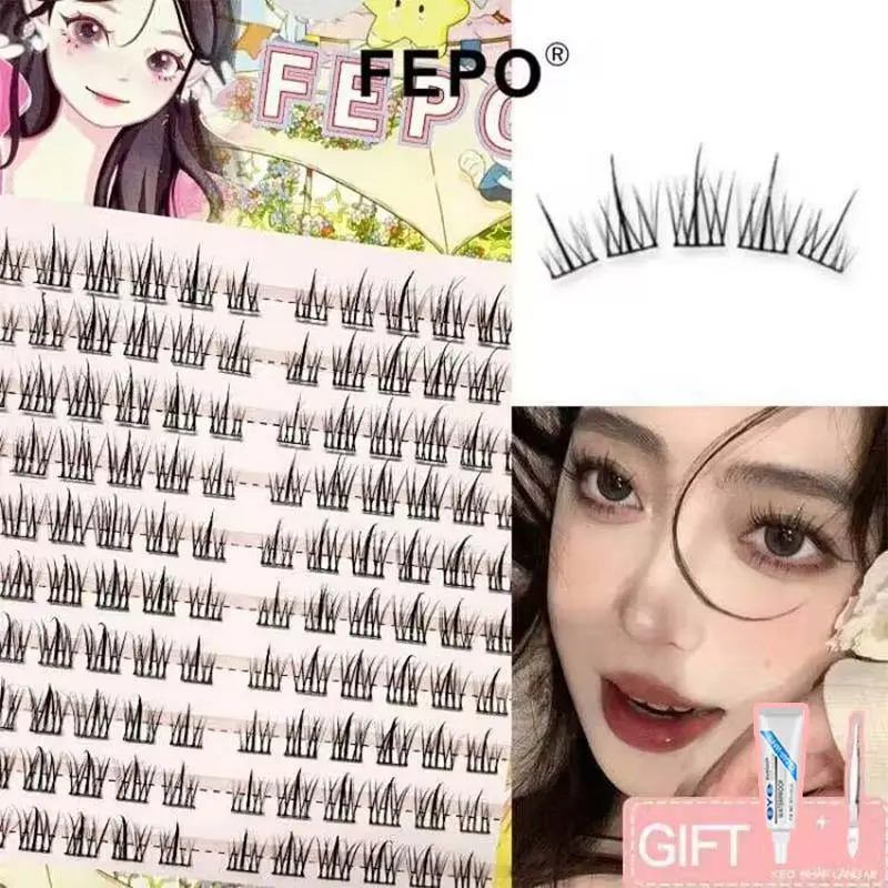 FEPO Hộp 8-10 Hàng Lông Mi Giả 11-12mm tự nhiên Sức Chứa Lớn Chất Lượng Cao Món quà miễn phí Keo dán lông mi + nhíp 0